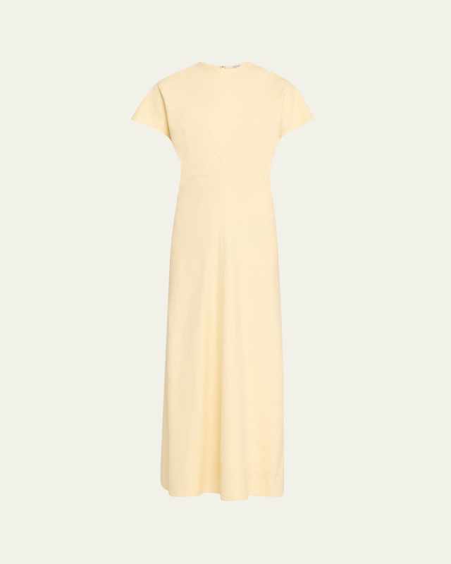 Slouch Waist Short-Sleeve Ankle Dress